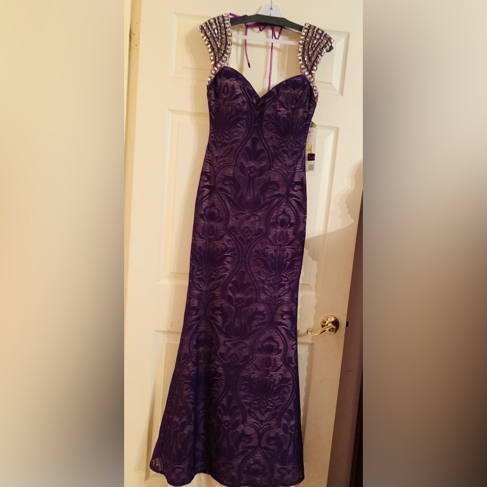 Xcite Size 10 Rhinestones Formal Purple Gown